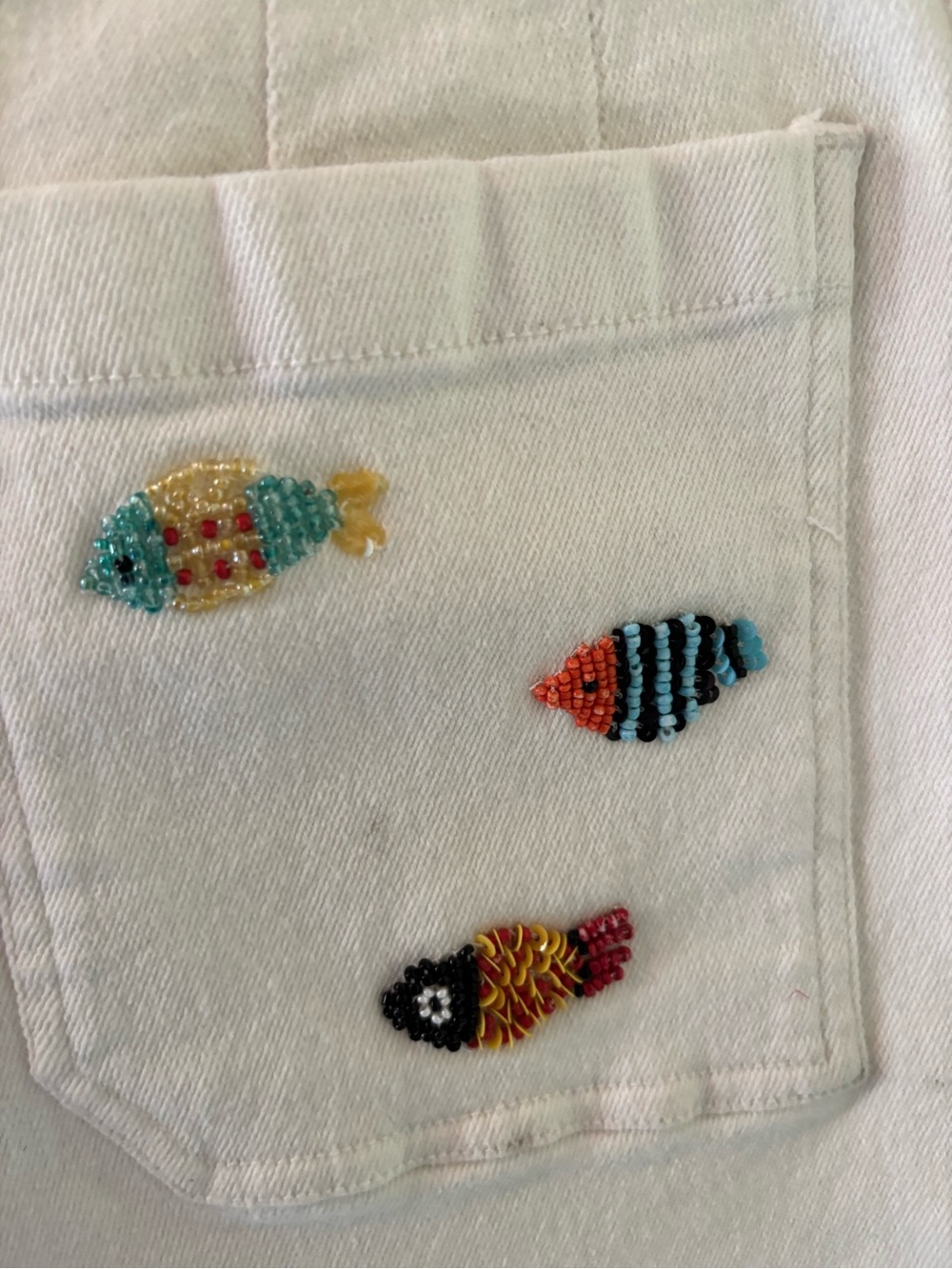 Anthropologie White Cotton Shorts with Multicolor Fish Embroidery - Picture 10 of 11